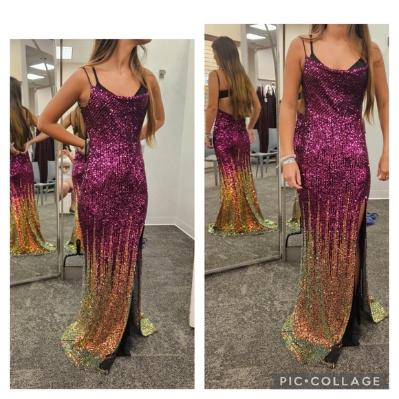 Purple and Gold Sequin Prom Dress - Picture 6 of 6